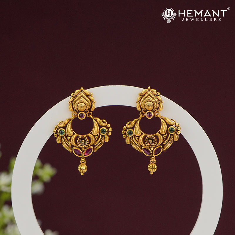 Antique Gold Floral Temple Earrings – 4485-86