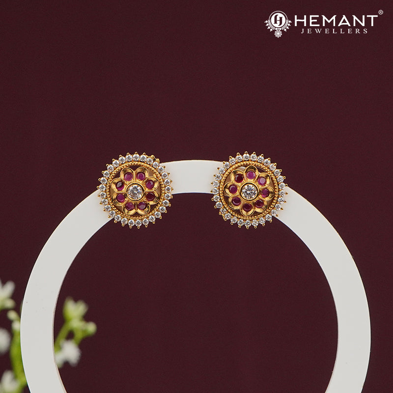 Classic Round Ruby Stud Earrings – 4487-88