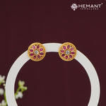 Ruby Floral Stud Earrings with Golden Rope Border – 4491-92