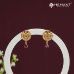 Circular Stone Stud Earrings with Ruby Drop – 4498