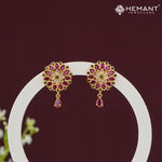 Floral Ruby Stud Earrings with Dangling Drop – 4499
