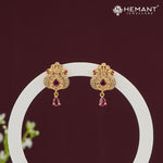 Sparkling Dome Stud Earrings with Ruby Drop – 4502-03