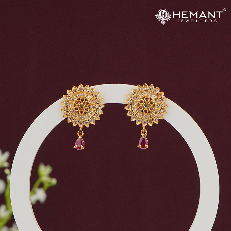 Sunburst Stone Stud Earrings with Tear-Drop Dangler – 4504