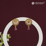 Round Stone Stud Earrings with Red Drop – 4505-05