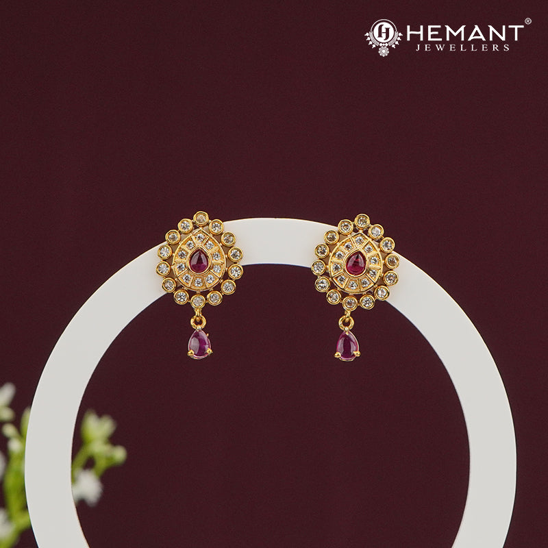 Royal Teardrop Stone Studs with Ruby Dangle – 4507-08