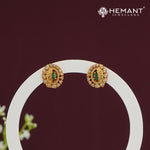 Classic Oval CZ Stud Earrings with Maroon Stone – 4515-16