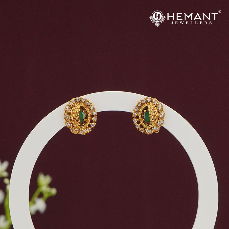 Classic Oval CZ Stud Earrings with Maroon Stone – 4515-16