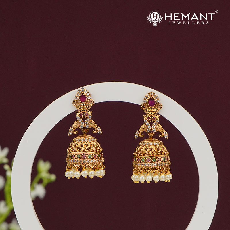 Peacock Stone-Studded Jhumka Earrings – 4517