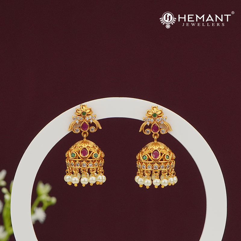 Floral Motif Temple Jhumka Earrings – 4518