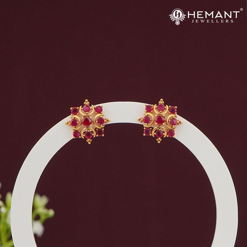 Navratna Stud Earrings with Multi-Stone Design – 4522-26