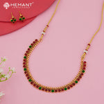 Gold Finish Line Necklace Set with Round Stones 4562-65