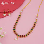 Oval Stone Linked Necklace Set with Pearl Drop 4566-67