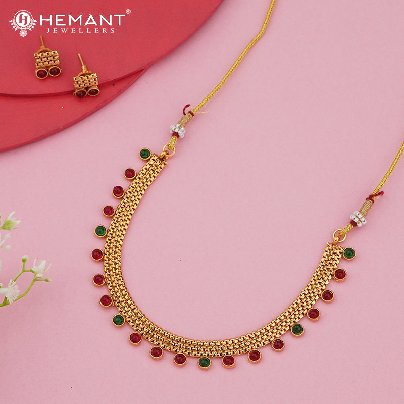 Gold Finish Line Necklace Set with Round Stones 4577-80