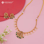 Antique Finished Peacock Pendant Necklace Set with Pearl & Green Bead Hangings – 4596-97