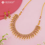 Ruby-Green Designer Haar with Leaf Drops & Pearl Dangles – 4598