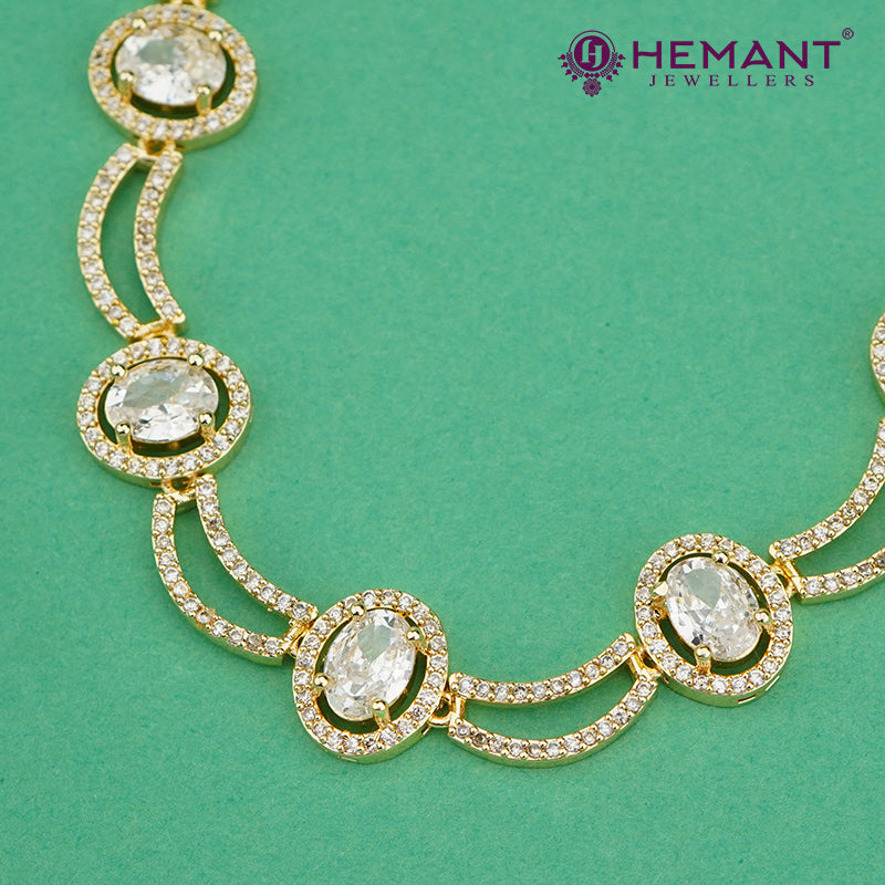 Elegant White Stone Linked Oval Necklace Set with Earrings – 4603