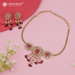 Stone-Studded Choker Necklace Set with Dangling Ruby Beads – 4606-07