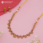 Antique-Finish Delicate Circular Pendant Necklace Set with Ruby-Green Stones – 4611