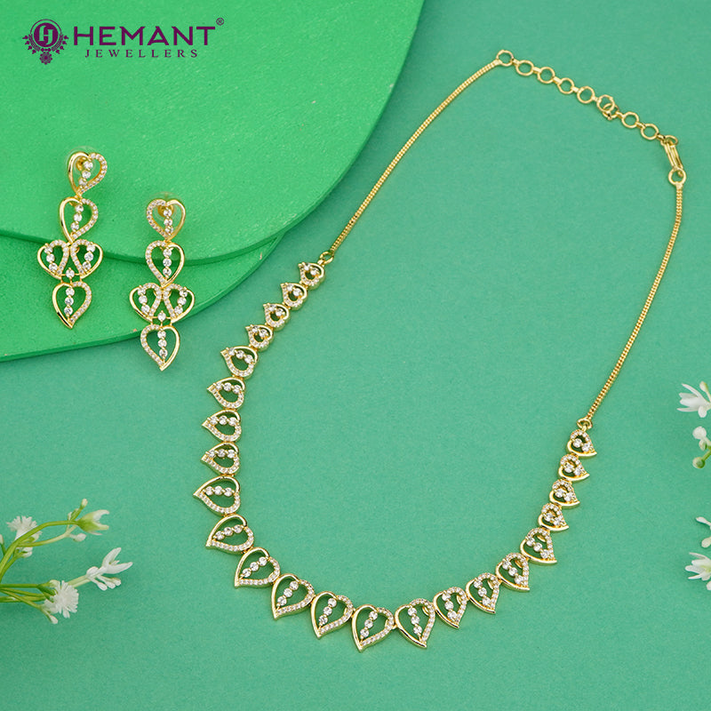 Delicate Heart Motif CZ Necklace Set with Matching Earrings – 4613