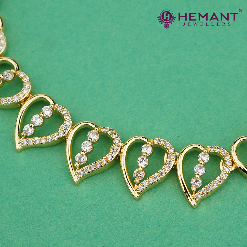 Delicate Heart Motif CZ Necklace Set with Matching Earrings – 4613