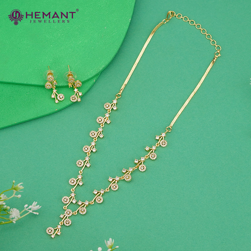 Designer CZ Necklace Set with Circular Motifs – 4614