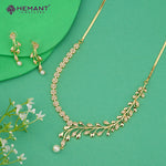 Gold-Finish Leafy Vine Necklace Set with Pearl Drop – 4618