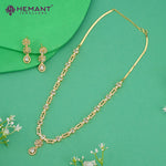 Floral Motif Gold-Finish Necklace Set with American Diamonds & Drop Pendant – 4622