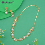 Gold-Finish Designer CZ Necklace Set with Circular Solitaire Accents – 4624
