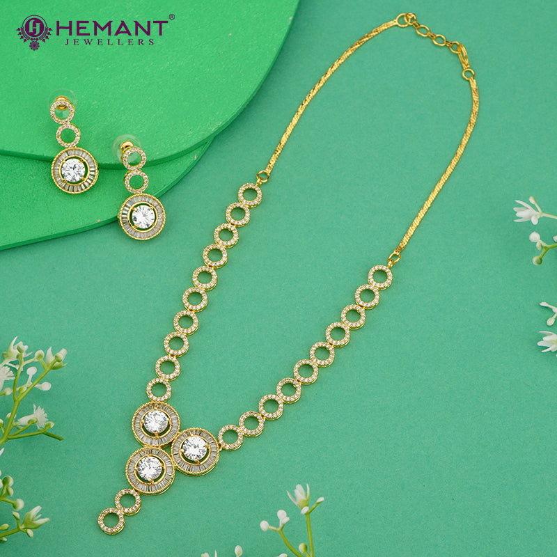 Elegant Circle Motif AD Necklace Set with Triple Centerpiece – 4625