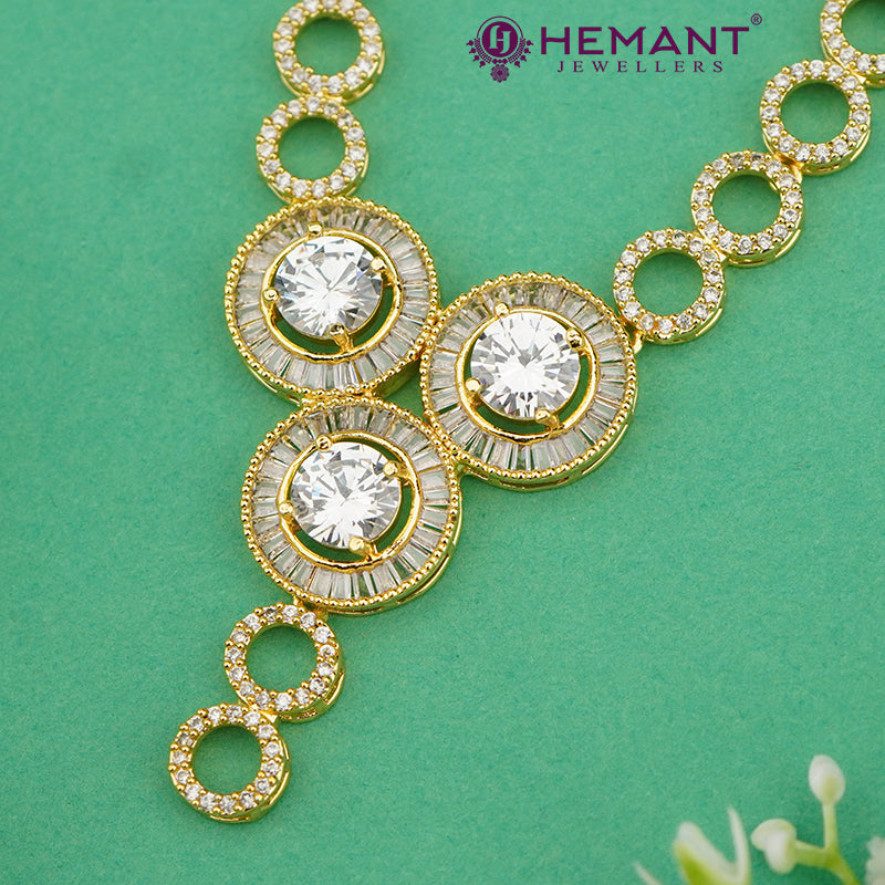 Elegant Circle Motif AD Necklace Set with Triple Centerpiece – 4625