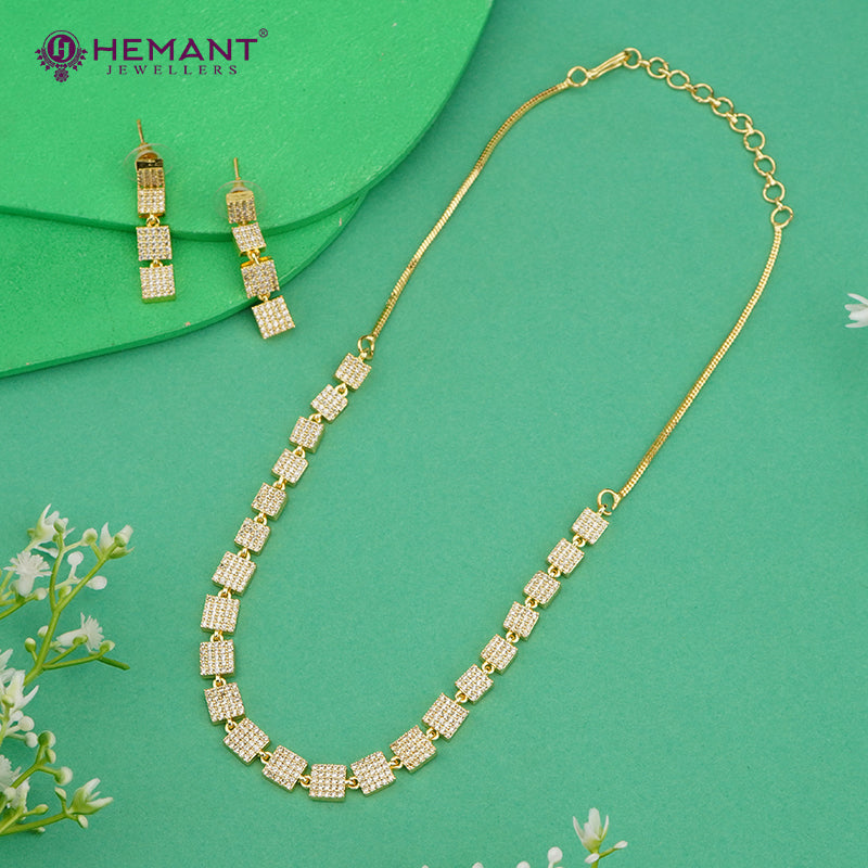 Sparkling Rectangular Link Necklace Set – 4626