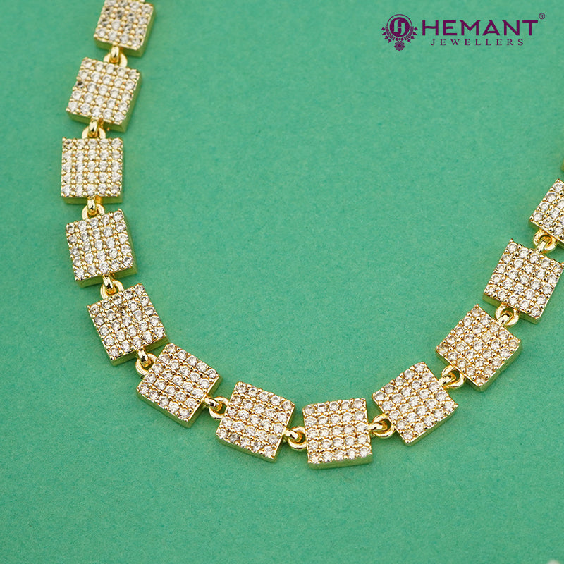 Sparkling Rectangular Link Necklace Set – 4626