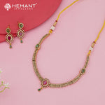 Elegant CZ Necklace Set with Ruby-Center Pendant & Emerald Green Drop Accents – 4632