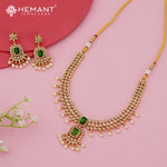 Antique-Finish Pendant Necklace Set with Pearl Drops – 4634-35