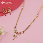Antique Gold Floral Necklace Set with Ruby Square Stones & CZ Leaf Motifs – 4636
