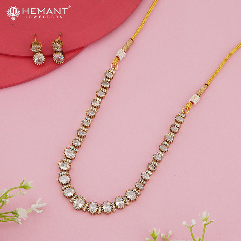 Elegant CZ Oval-Stone Necklace Set with Earrings – 4642-43