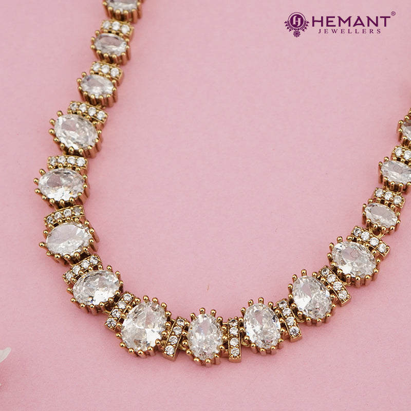 Elegant CZ Oval-Stone Necklace Set with Earrings – 4642-43