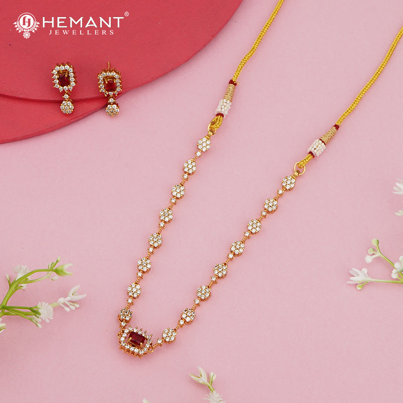 Elegant CZ Cluster Necklace Set with Ruby Red Changeable Centerpiece – 4651