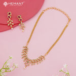 Antique-Finish CZ Stone with Pearl Drop Pendant Necklace Set – 4652