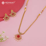 Antique Finished Stone-Center Pendant Necklace Set with Pearl Dangling 4663