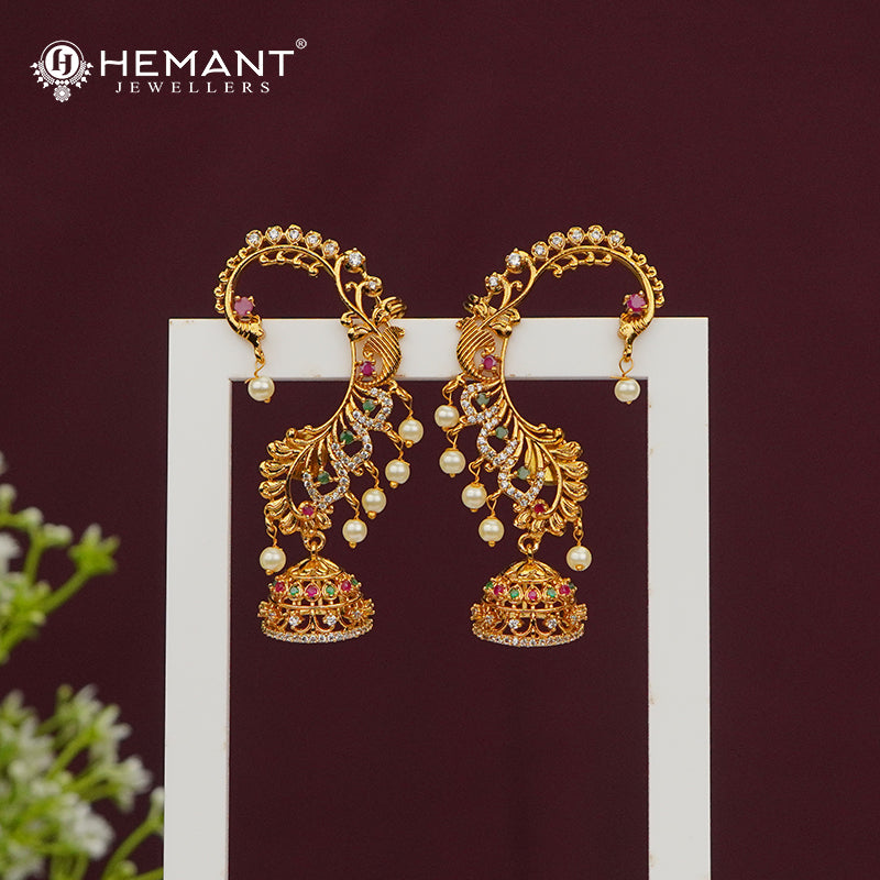 Antique Earcuff with Multicolour Stones & Pearl Drops – 4666