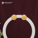 Gold-Finish Round Stud Earrings | Intricate Embossed Design - 4770