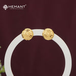 Gold-Finish Round Stud Earrings | Intricate Embossed Design - 4771