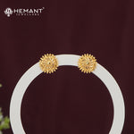 Gold-Finish Round Stud Earrings | Intricate Embossed Design - 4772