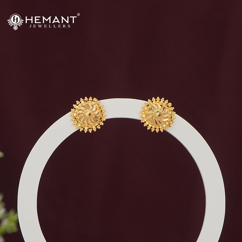 Gold-Finish Round Stud Earrings | Intricate Embossed Design - 4772