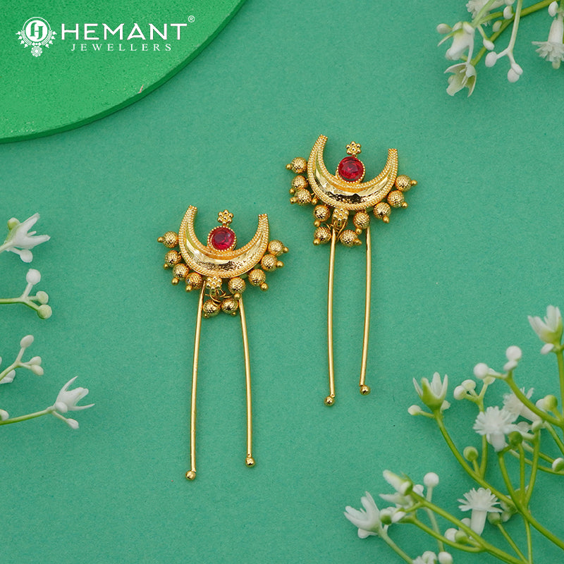 Traditional Maharashtrian Kolhapuri Micro Gold Plated Hair Pin (Ambada Pin) - 4776