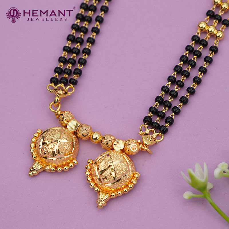 Gold-Plated Multi-Strand Mangalsutra with Wati/Vati Pendant – Black & Gold Beaded Design 4846-47