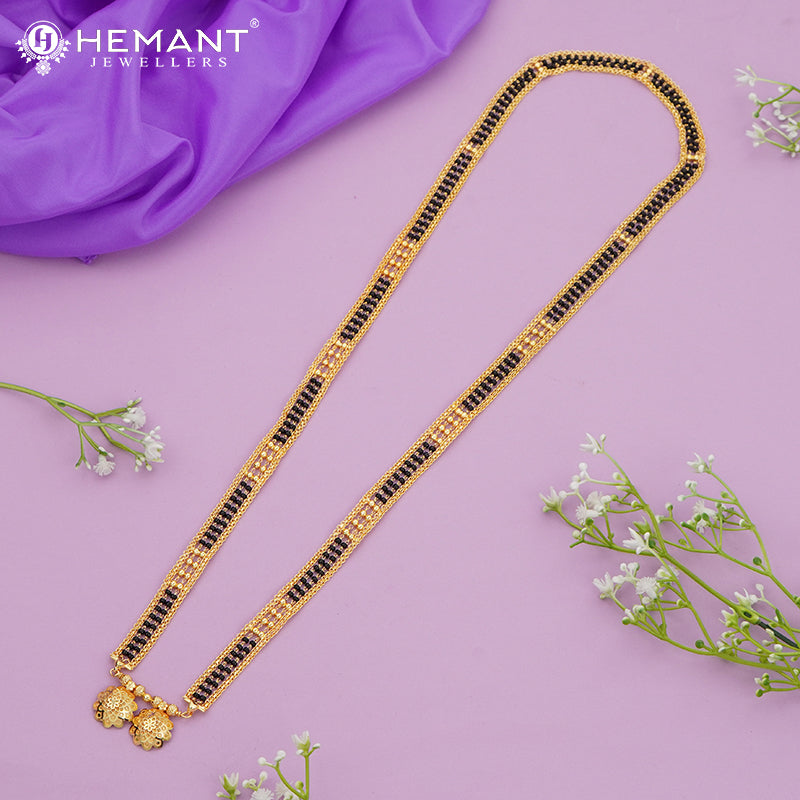 Gold-Plated Multi-Strand Mangalsutra with Wati/Vati Pendant – Black & Gold Beaded Design 4848-49