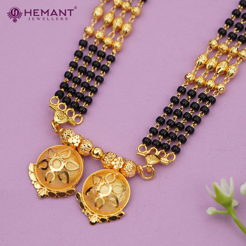 Gold-Plated Multi-Strand 36" Mangalsutra with Wati/Vati Pendant – Black & Gold Beaded Design 4850