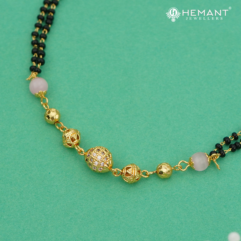 Double Line Black Bead Monalisa Mangalsutra with Golden & Stone Beads – 4851